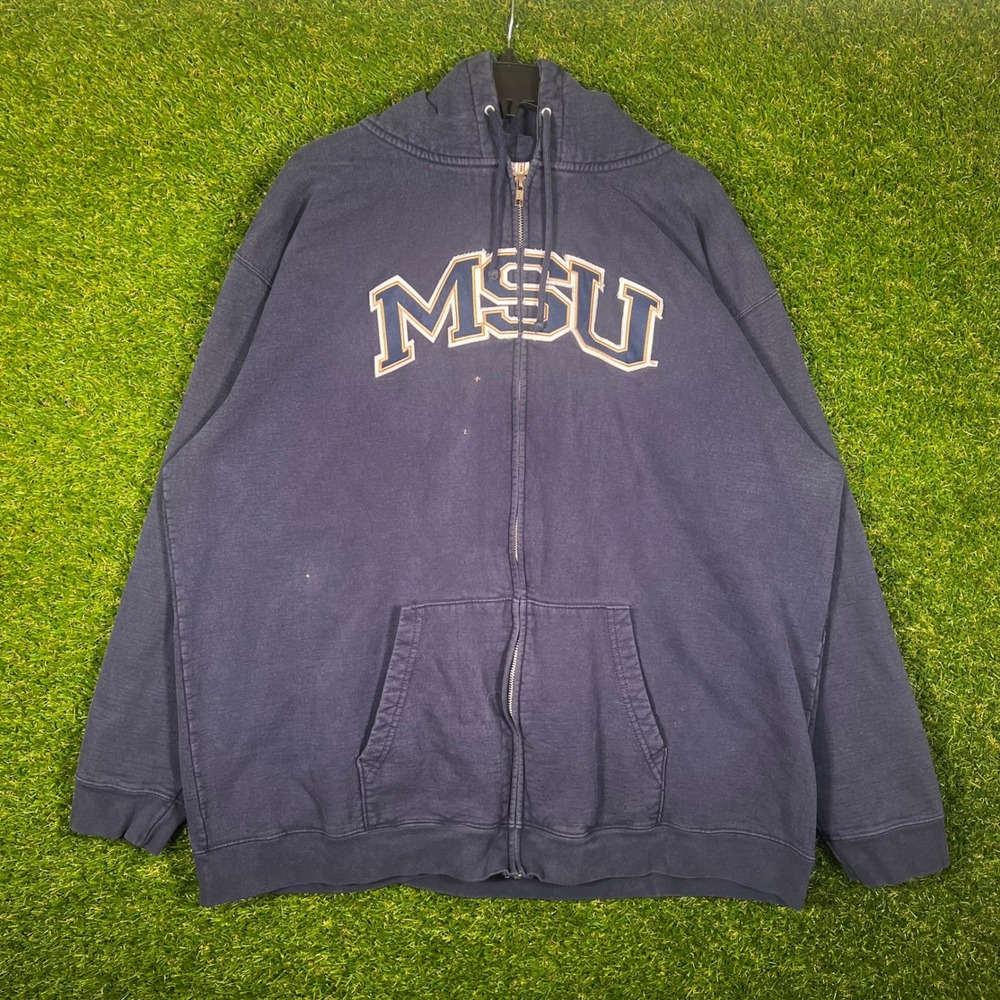 Box Seat MSU Michigan State University‎ Full Zip Hoodie Navy Blue Mens XL